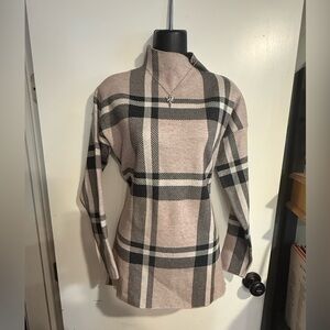 Max Studio Plaid Mock Neck Women’s Sweater - Soft Pink/Black